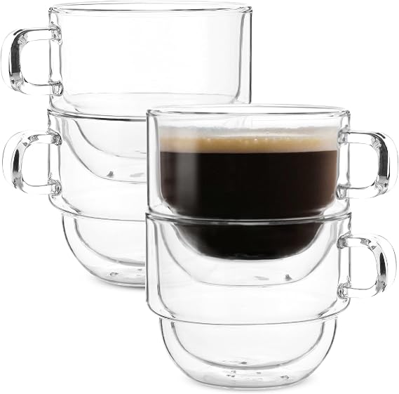 BTaT- Stackable Insulated Coffee Mugs, 4 Pack 12 oz(350 ml), Ideal for Hot and Cold Drinks, Stackable Cappuccino Cups