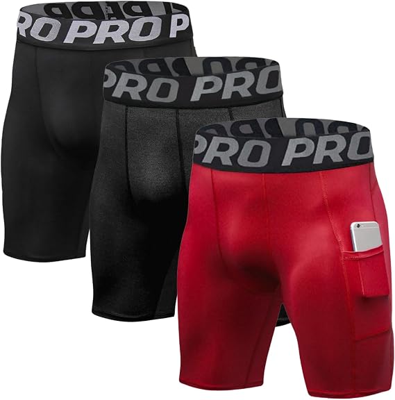 Compression Shorts Men with Pocket Sports Workout Athletic Running Underwear Cool Dry Baselayer Spandex Shorts