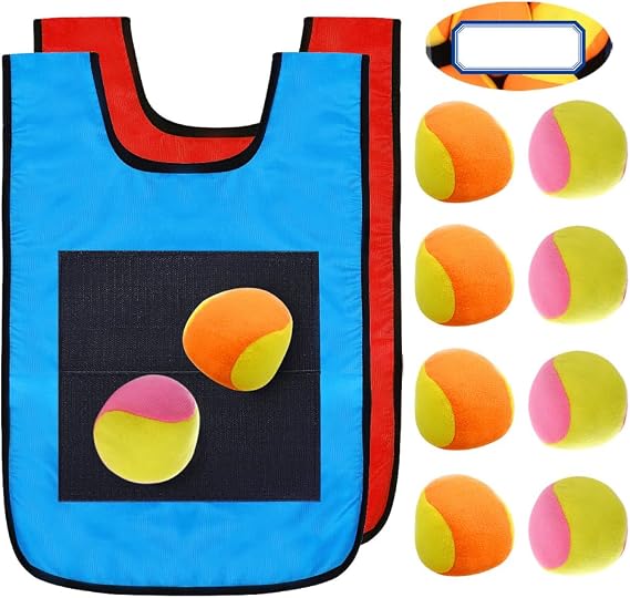 NUOBESTY Kids Sticky Ball Vest Set, 16.9x11.8 Inches 2 Sticky Dodgeball Vest with 10pcs Throwing Balls, Parent-Child Interactive Toy for Indoor and Outdoor Playing