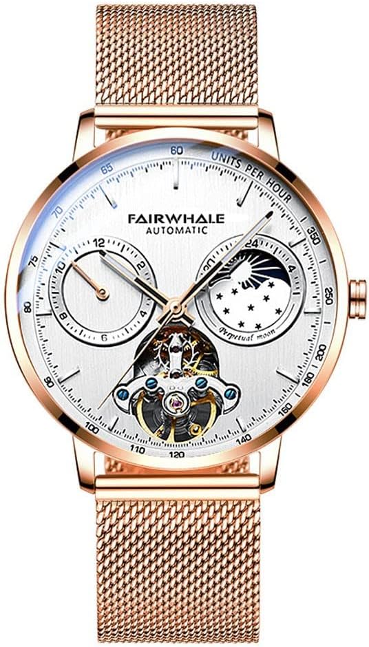 Wristwatch, Mens, Watches, Orient, Seiko, Wristwatch, Mens Mechanical Skeleton Automatic Winding Roman Numerals Stainless Steel Wrist Watch with Free Leather Strap Color:B,Size: