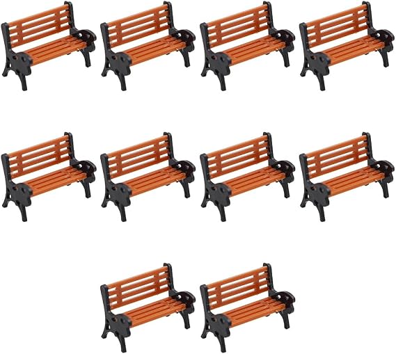 10pcs Painted Model Patio Bench Miniature Building Train Layout Scale HO OO Model Train HO TT 1:87 bench chair settee