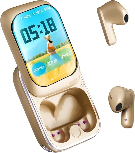 Xmenha Smart Small Mini Touch Screen Earbuds with Screen for iPhone Android TWS Bluetooth Wireless Touchscreen Earbuds Small Ears Canals Blue Tooth Ear Buds Touch Screen Earphones Ear Buds