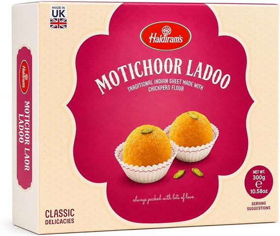 Haldiram Indian Sweets 300g Popular Indian Sweets For Every Occasions Rich Flavour/Dessert/Sweet Gifts/Festival/Celebrations Boxed Treatz (300g, Motichoor Ladoo)