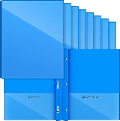 Henoyso 24 Pcs Plastic Folders with Clear Front Pocket and 3 Prong Take Home Plastic 2 Pocket Folder Back to School for Students Parent Teacher Communication for School Office Blue