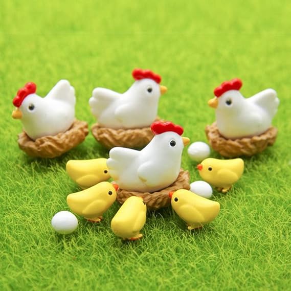 12Pcs Multicolour Miniature Hen Chicken Family Egg Statue Figurine Garden Decor Ornaments Outdoor Statues Garden Miniatures