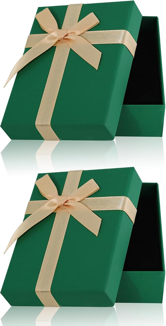 2Pcs Small Gift Boxes, 9x7x3cm Jewellery Gift Box with Lid Ring Earrings Necklace Bracelet Gift Boxes Small Paper Boxes for Gift Present (Green)