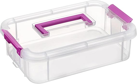 BTSKY Clear Plastic Storage Box, Portable Organizer Container Purple Handle
