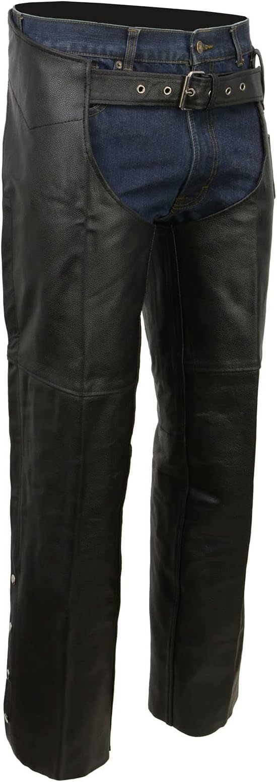 Event Biker EL1117BO Black Real Leather Motorcycle Chaps for Men - Premium Leather Riding Chaps - Leather Motorcycle Over Pants-5X