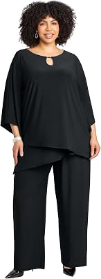Womens Plus Size 2-Piece Embellished Keyhole Pant Suit