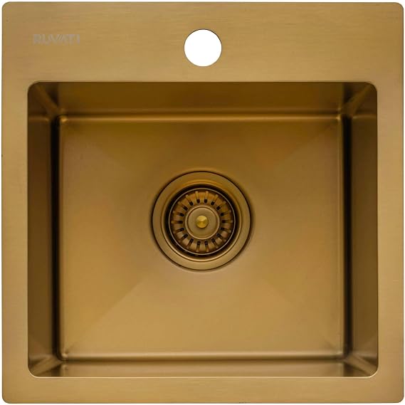 Ruvati 15 inch Polished Brass Matte Gold Stainless Steel Drop-in Topmount Bar Prep Sink Single Bowl - RVH8115GG