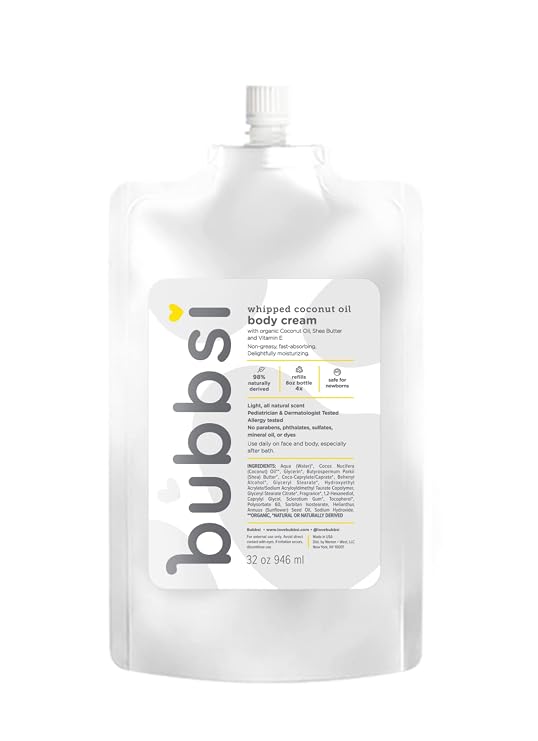 Bubbsi Newborn Baby Body Lotion - Deeply Moisturizing Whipped Organic Coconut Oil for Baby Skin, Vegan Toddler Moisturizer with Shea Butter, Vitamin E, Natural Scent (Refill Pouch, 32oz)