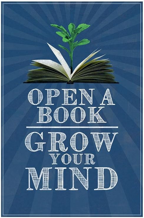Library Posters Open A Book Grow Your Mind Literature Poster Classroom Elementary Literature School Cool Wall Art Print 24x36