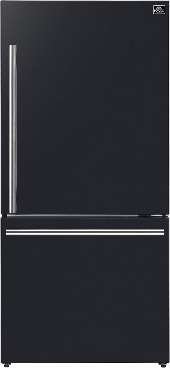 Forno 31" Milano Espresso Black Fridge with Bottom Freezer - 17.2 cu. ft Counter Depth Refrigerator with Touch Control & LED - Swing Door Fridge with Adjustable Door Bins and Crisper Drawer