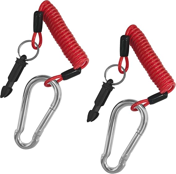 2PCS 4Ft Breakaway Trailer Cable, Heavy Duty Stainless Steel Spring Towing Coiled Wire, Trailer Emergency Brake Safety Cables with Pin Kit for RV Camper Breakaway Switch, Trailer Accessories
