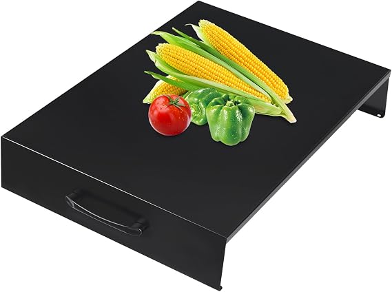 Noodle Board Stove Cover with Handles, Stove Top Cutting Board Cover Gas Stove Cover Board Carbon Steel Stove Top Covers for Gas Burners and Electric Stove (Black)
