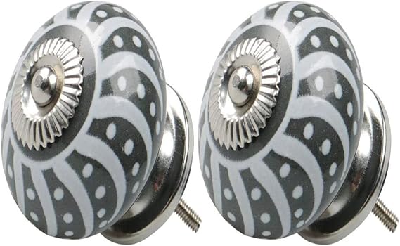 Ceramic Cabinet knobs, Ceramic Door knobs for cupboards, 2pcs Ceramic Knobs Vintage Knob Drawers Round Pull Handle Furniture Cupboard Wardrobe Dresser Door Decorative, Gray