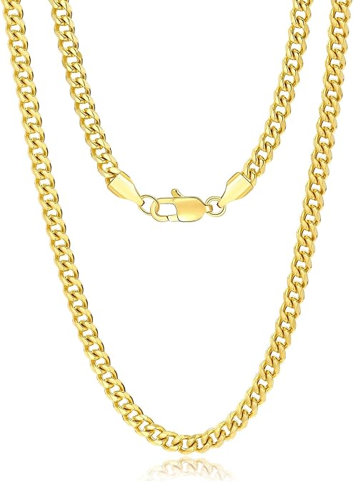 5mm/7mm Real Gold Plated Cuban Link Chain for Men, Mens Stainless Steel Gold Chain Necklace Jewelry for Men