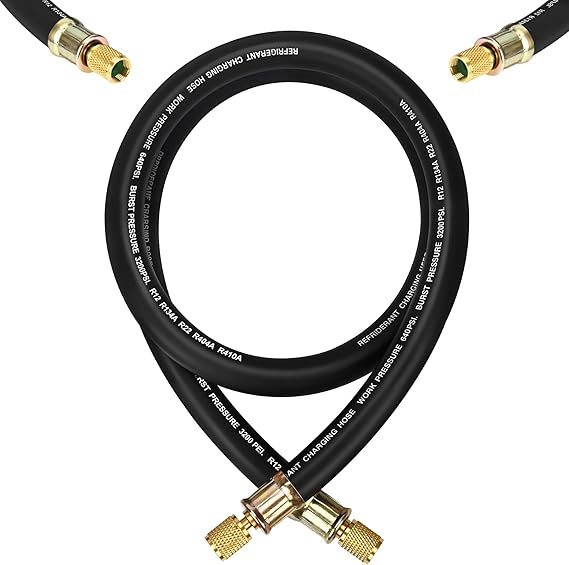 Upgrade 1/2" HVAC Vacuum Hose, 3/8" to 3/8" Fittings, 5 FT, Black
