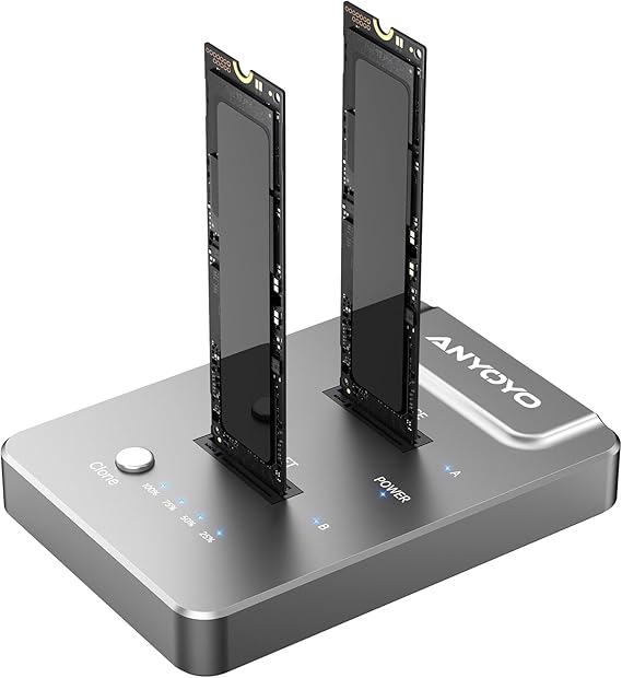 ANYOYO M.2 Duplicator Dual-Bay Offline Clone,USB C to NVME Docking Station M.2 Reader Tool-Free 20Gbps,USB3.2 Gen 2X2 to SSD cloner for M2 SSD M Key Hard Drives Enclosure