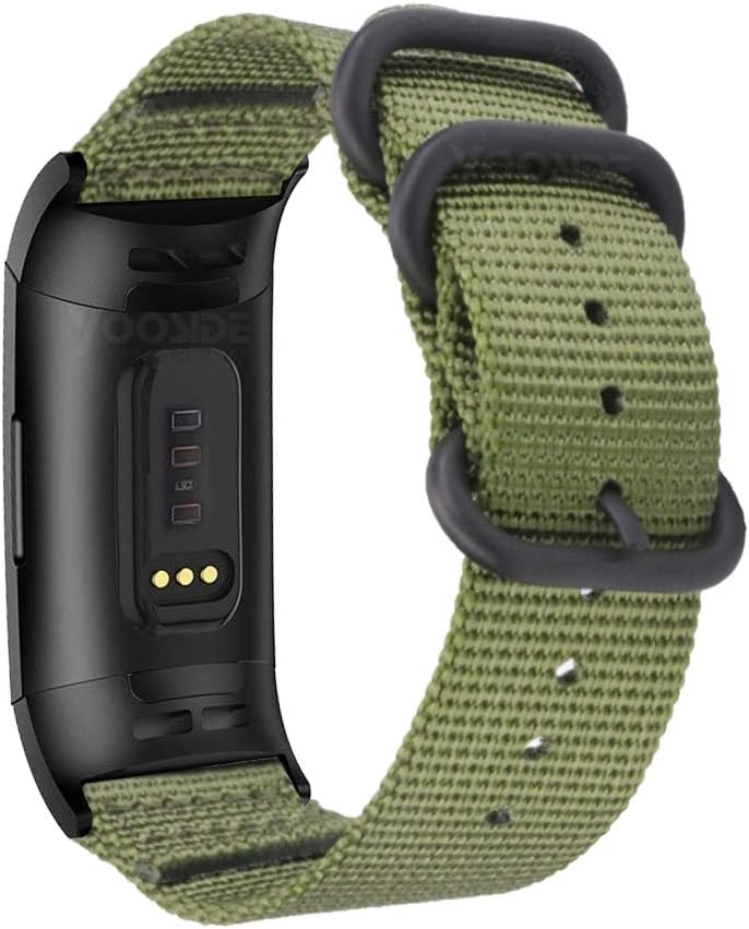 Nylon Band for Fitbit Charge 4Charge 3, NOTA Woven Strap with Stainless Steel Ring Green