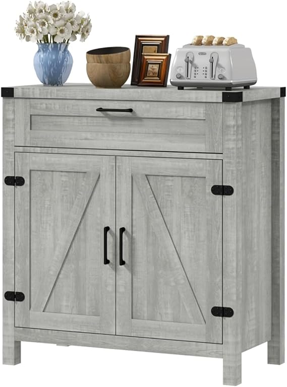 Kitchen Storage Cabinet Extra Large Storage Space Side Table with Large Countertop Cabinets and Drawers Suitable for Utility Room Kitchen Living Room Stone Grey