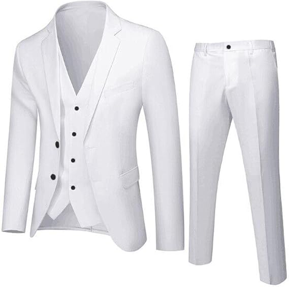 Mens Slim Fit 3 Piece Suit 2 Button Business Wedding Suits Tuxedo Blazer Waistcoat Trousers Regular Fit Wedding Party Casual Jacket Vest Trousers Coat