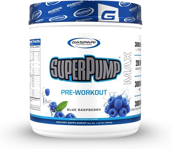 Gaspari Nutrition SuperPump MAX, The Ultimate Pre Workout Powder, Sustained Energy Preworkout, Nitric Oxide Booster, Muscle Growth, Recovery & Replenishes Electrolytes (30 Serving, Blue Raspberry Ice)