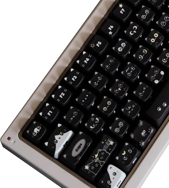 Mao Height Cat Shape Theme keycaps PBT keycaps Customized keycap Set Suitable for 61/87/104/108 Cherry MX Switch and Other Mechanical Keyboards (New Black)