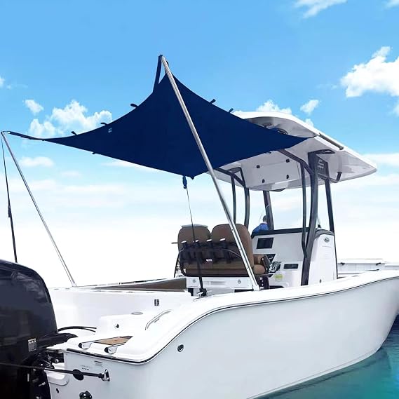 Boat T-Top Sun Shade Kit Boat Canopy, Boat Cover with Stainless Steel Telescopic Rod Foldable,UV-Proof 1200D High-Tech Polyester Fiber, Anti-Ultraviolet Dark Blue(126"114"102")