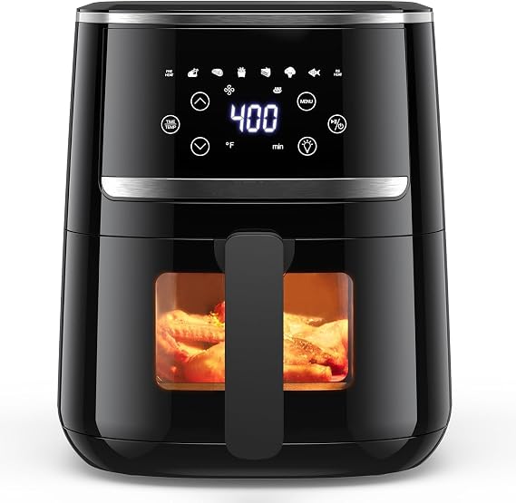 Air Fryer, 5-Quart Digital Air Fryer with Touchscreen, 8-in-1 Functions for Fry, Roast, Dehydrate, Bake Crispy & Juicy Meals, Compact Airfryer with Large Easy-View Window, Black