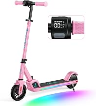 SmooSat E9 PRO Electric Scooter for Kids, Colorful Rainbow Light, LED Display, Adjustable Speed and Height, Foldable, Ages 8 and Up