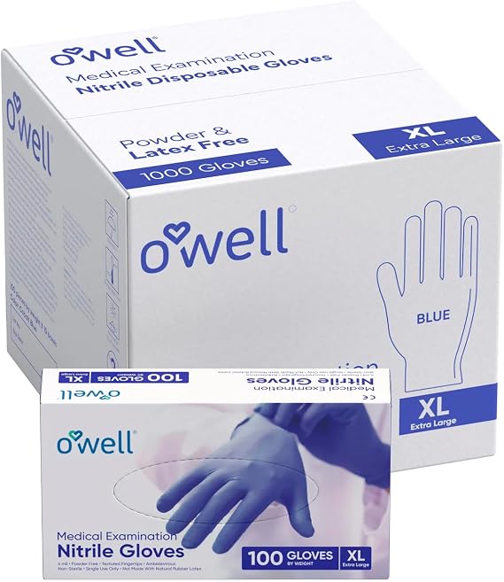 OWELL Professional Medical Examination Nitrile Gloves, Powder & Latex-Free Disposable Gloves, 4Mil Resistant Blue Glove
