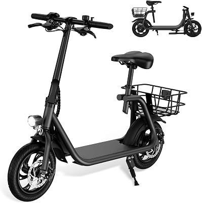 ROXAAN Electric Scooter Adults with Seat- 15.5Mph Speed & 20Miles Range- Foldable Electric Scooter for Adults- 450W Powered E-Scooter for Commuting- 12.5 Pneumatic Tire Sports Scooter with Basket