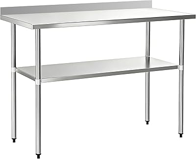 Stainless Steel Work Table 30 x 72 Inch, NSF Commercial Prep Table with Undershelf, Heavy Duty Food Prep Workstation with Backsplash