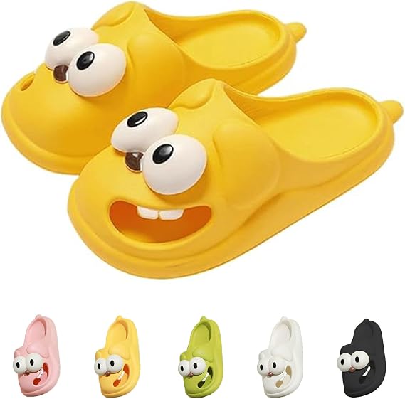 Big Eye Dog Slippers, Tongue Kiss Slippers, 3D Funny Cartoon EVA Non-Slip Thick Sole Indoor Outdoor Slides Sandals for Women (Yellow,5.5-6 Women/4-4.5 Men)