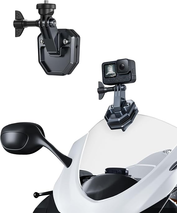 Motorcycle Windshield Clip Camera Mount, Quick Release Motorbike Windscreen Clamp for DJI Action 6/5/4/3, GoPro Mission 1 PRO, Hero 13/12/11/10, Insta360 Luna Ultra, Insta360 X5 X4, Xtra Muse