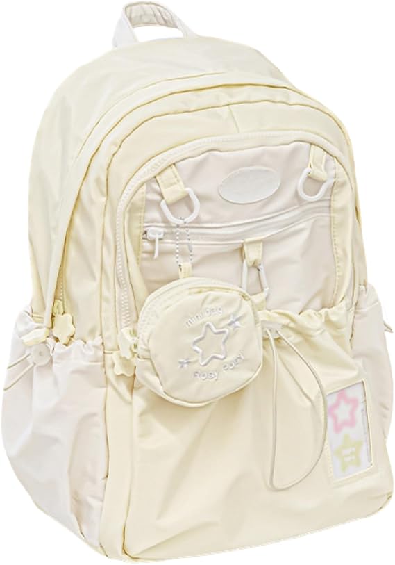 Cute Backpack Coquette Daypacks, Kawaii Shoulder Bag Large Daypack Trendy Cutecore Harajuku Backpack Bookbag Purse (Yellow)