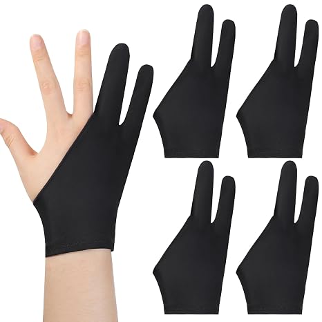 Pack of 4 Drawing Gloves Black Anti-fouling Drawing Glove Two-Finger Drawing Gloves Breathable Elastic Artist Gloves for Drawing Tablet and Drawing Board Unisex Right Left Hand Glove