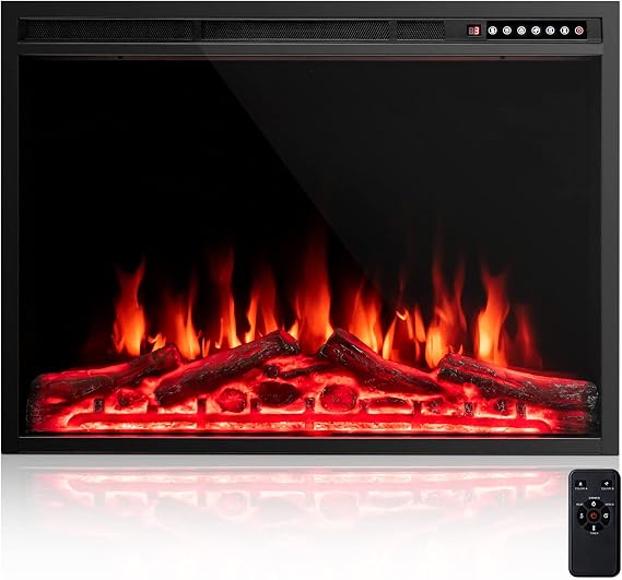 GOFLAME 37 Inch Electric Fireplace Insert, Freestanding & Recessed Ultra Thin Electric Fireplace with 5100 BTU Heat Output, 4 Flame Bed & Flame Colors, Remote Control, Overheat Protection, 750W/1500W