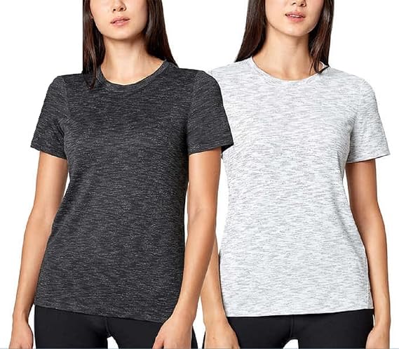 MPG Sport Mondetta Women's 2-Pack Crewneck Short Sleeve Tees Moisture Wicking Fabric (XX-Large, Black/White)
