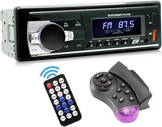 Single DIN Car Stereo Bluetooth, 12V-24V with Steering Wheel Remote Control
