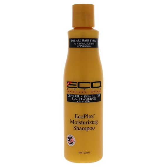 Eco Style Ecoco Ecoplex Moisturising Shampoo - Black Castor And Flaxseed Oil - Olive Oil And Sheer Butter - Promotes Hair Growth - Revitalizes Scalp - No Alcohol - Suitable For All Hair Types - 8 Oz