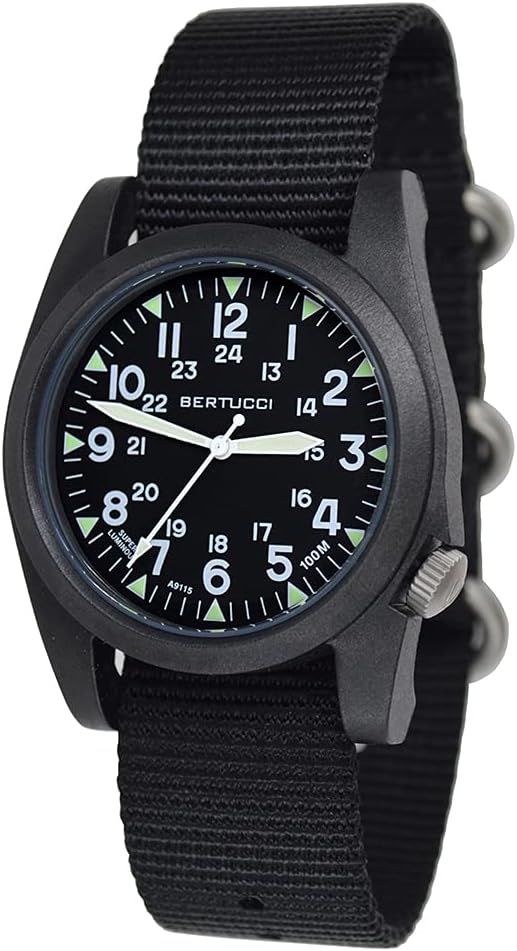BERTUCCI 13350 Men's A-3P Sportsman Vintage Watch Black Band Black Dial