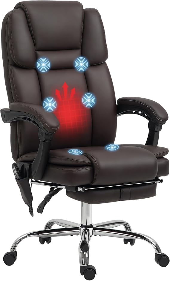 Vinsetto Massage Office Chair with Footrest, 6 Vibration Points, Brown