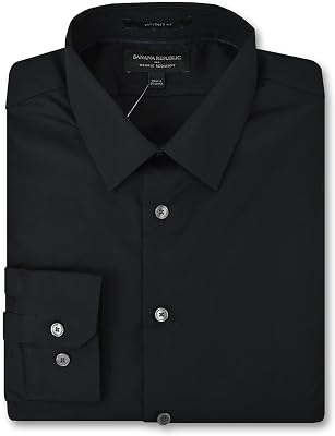 Banana Republic Mens 801207 Slim Fit Wrinkle Resistant Untucked Button Down Shirt Mixed, as1, Alpha, x_l, Regular, Regular, Solid Black, X-Large