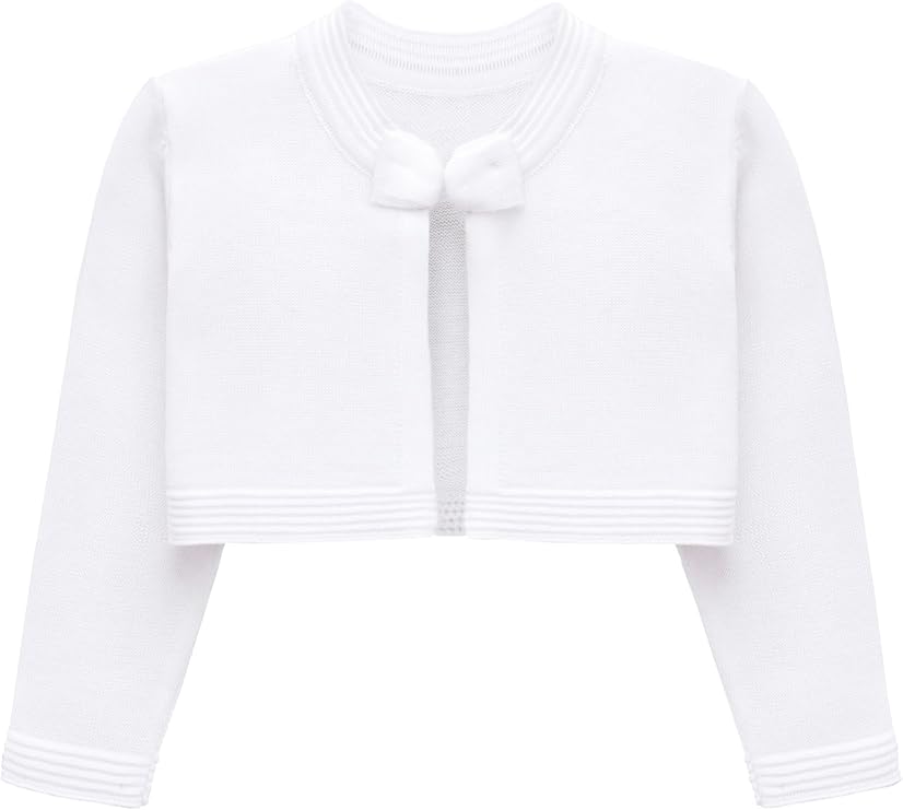 Lilax Baby Girls' Knit Long Sleeve Sweater, Bowknot Closure Bolero Cardigan