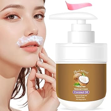 Coconut Oil Facial Hair Removal Cream - Effective Quick Hairs Removers, Body Hair Remover Cream With Coconut Oil Aloe and Peach for Women Men Body Sensitive Skin (1pcs)