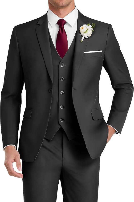 HUUTOE Men's Slim Fit 3 Piece Suit Tuxedo Set