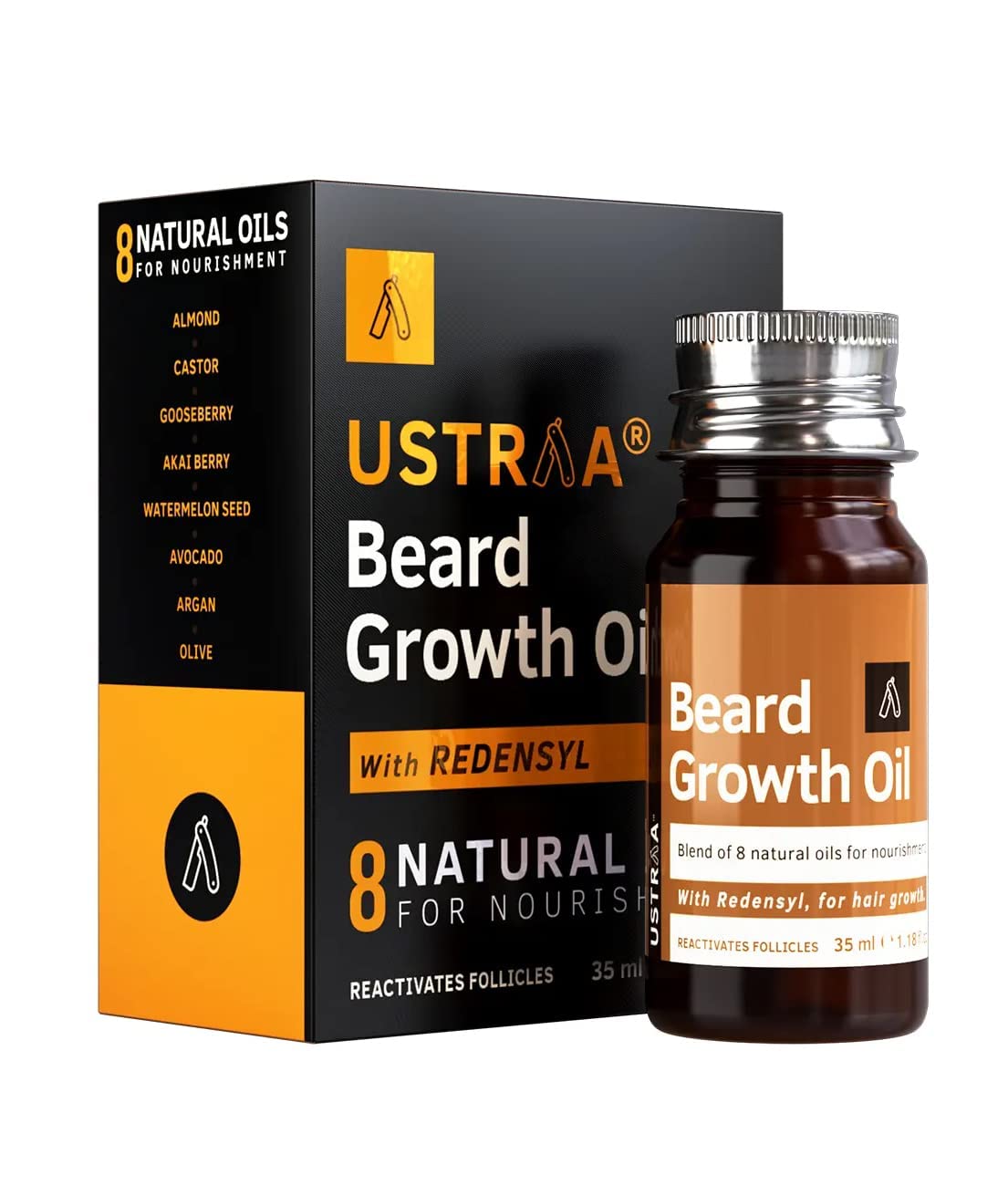 Generic Ustraa Beard Growth Oil - 1.18 Fl Oz- More Beard Growth, With Redensyl, 8 Natural Oils including Jojoba Oil, Vitamin E, Nourishment & Strengthening, No Harmful Chemicals, Clear