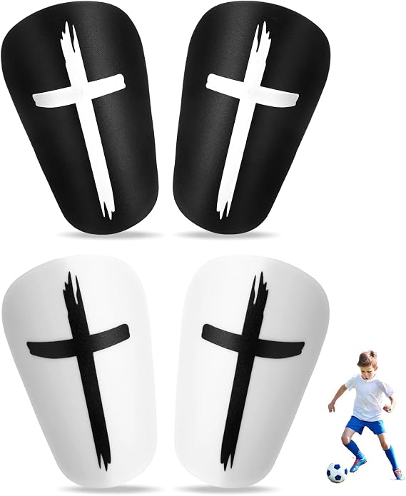 2 Pairs Mini Shin Guards Soccer, 3.94x2.36 Black & White Cross Small Shin Guards, Soccer Shin Guards for Youth Boys Girls Adults, Mini Football Protective Equipment